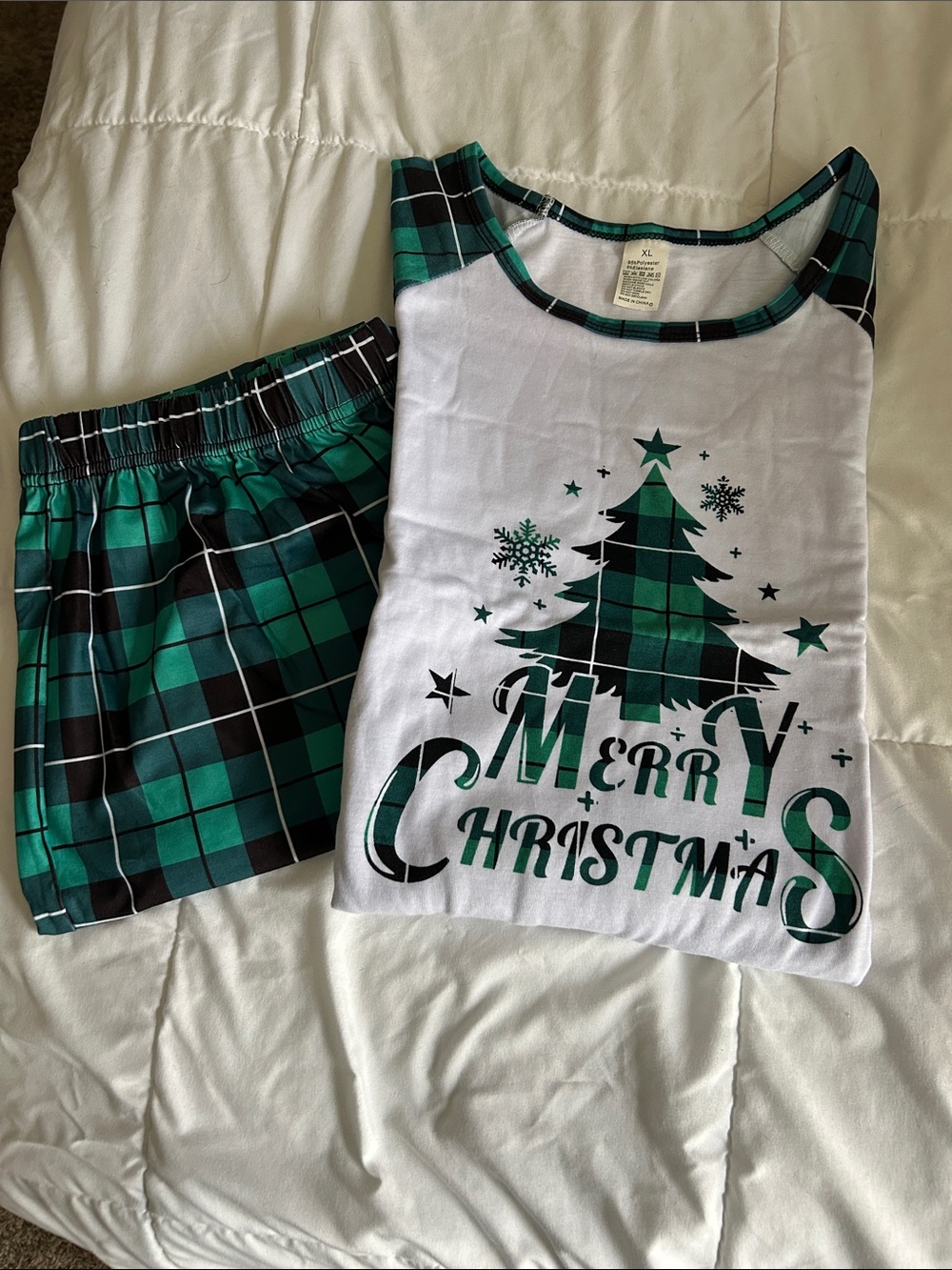 Kids Green Plaid 'Merry Christmas' Pajama Set